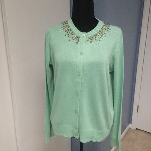 Light/Mint green jeweled cardigan NWT. Large